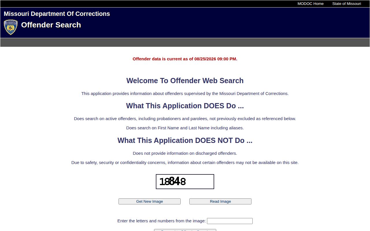 Missouri Department of Corrections search for later Ste. Genevieve County custody records